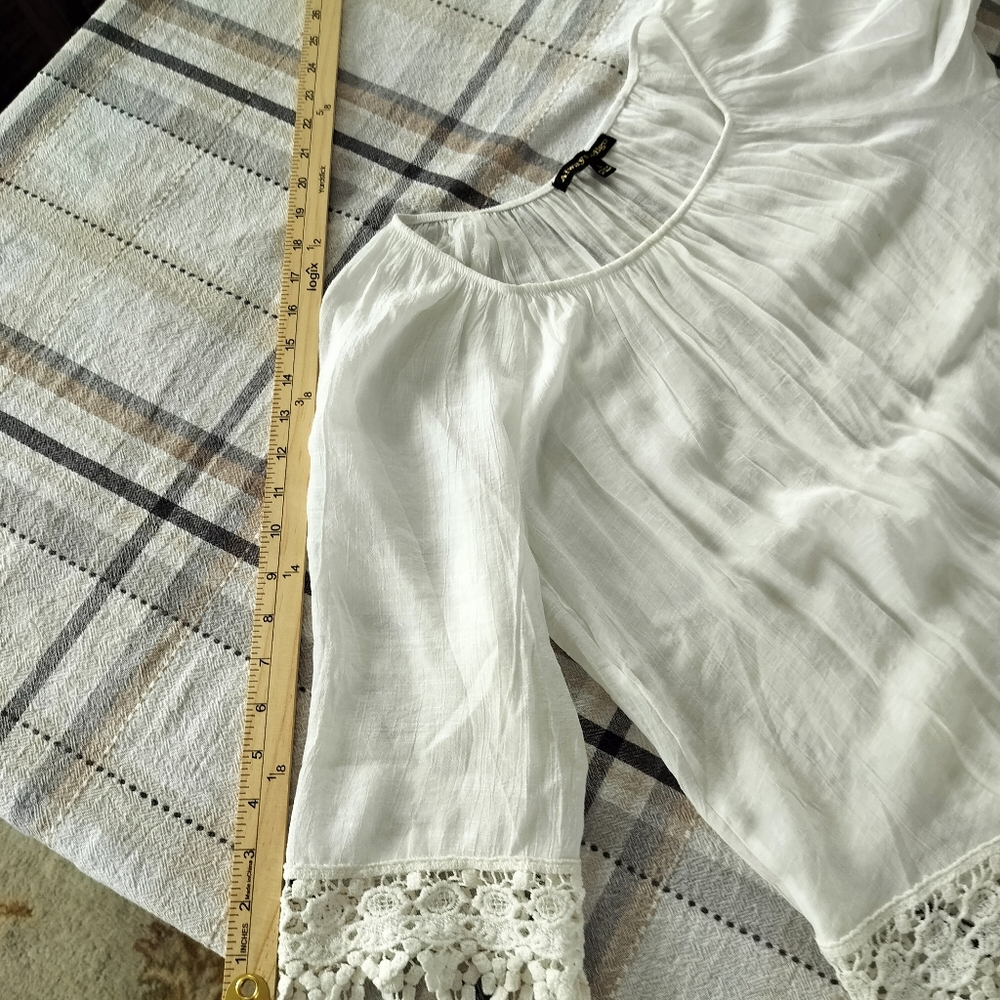 Always Indigo White gauze peasant blouse Size L Cottagecore Boho Chic Peasant - Picture 6 of 8